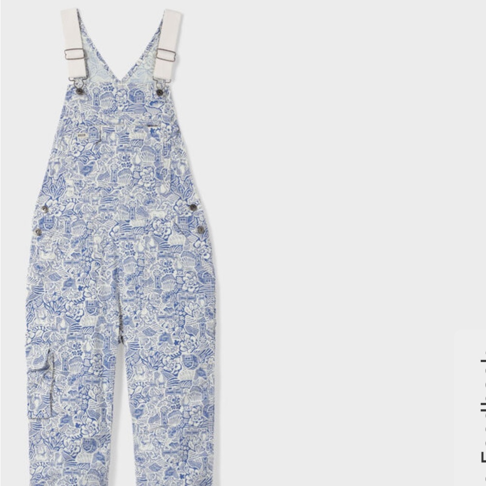 Duluth Trading Co. Blue and White Heirloom Gardening Farm toile Overalls medium - Picture 3 of 15